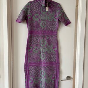 Geometric Purple and Green Midi Dress